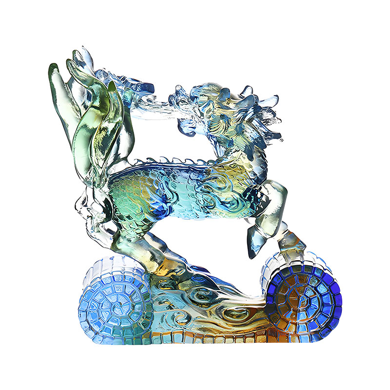 Wisdom Kirin Blå Amber Grønn Farget Glass Krystall Ornament