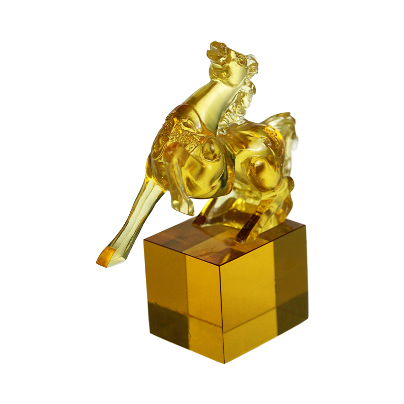 Golden Horse Crystal Glass Seal Ornament