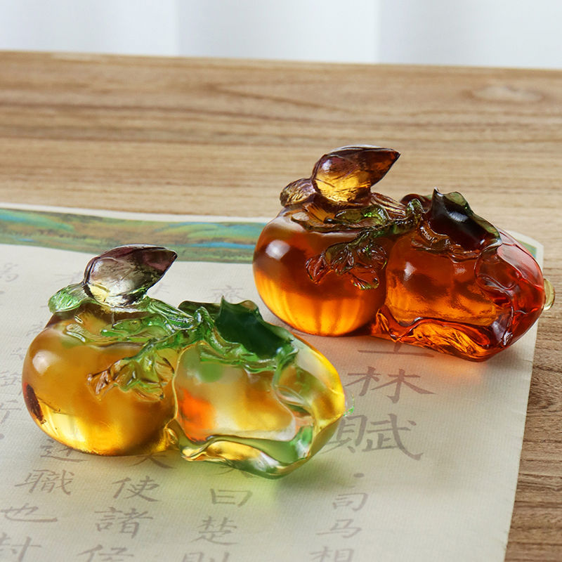 Persimmon-formet farget krystallglass skulptur ornamenter