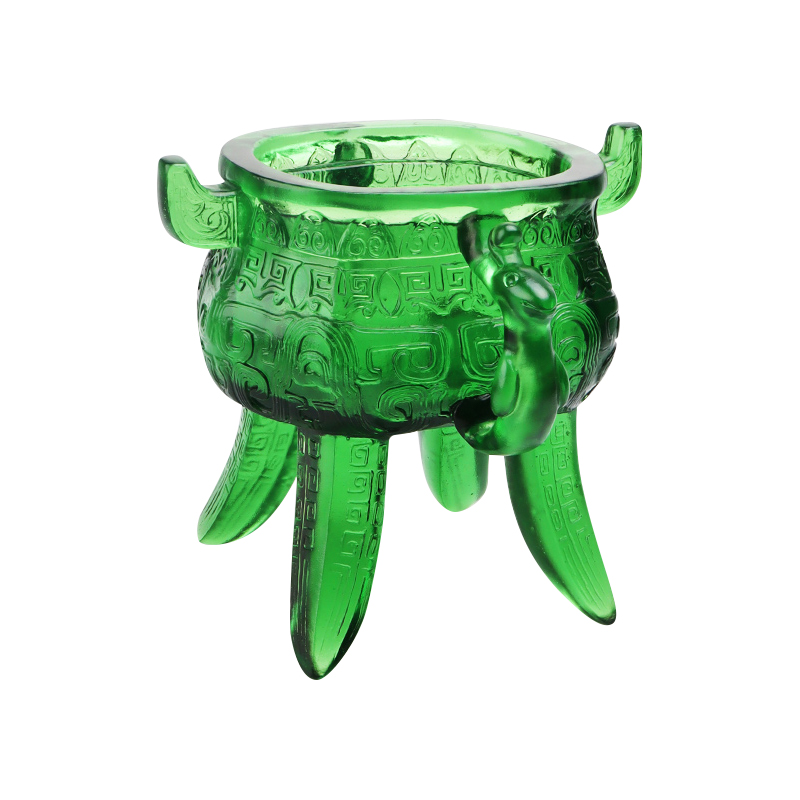 Smaragdgrønt stativ i krystallglass med øreformede håndtak