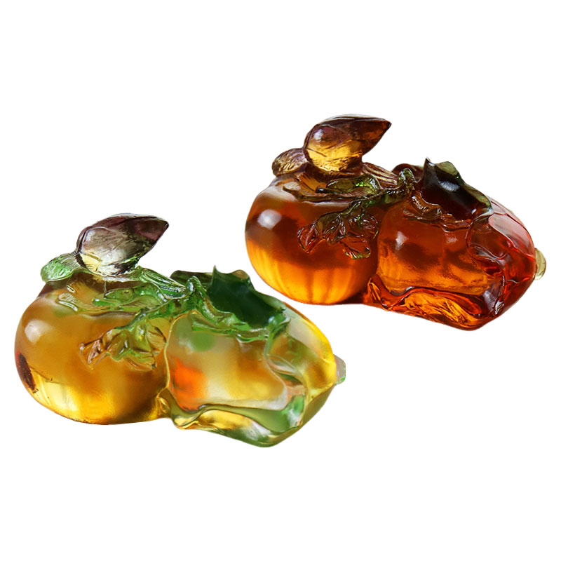 Persimmon-formet farget krystallglass skulptur ornamenter