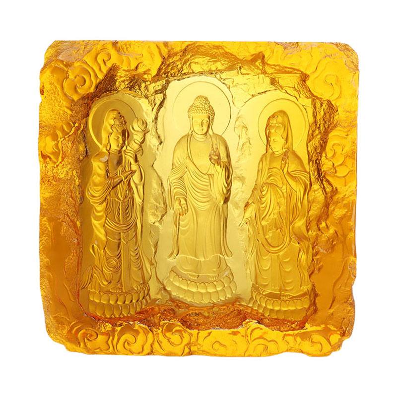 Tre vestlige hellige Buddha glassfigurer statue