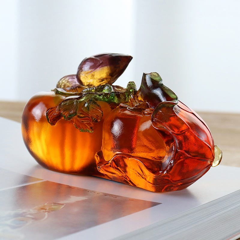 Persimmon-formet farget krystallglass skulptur ornamenter