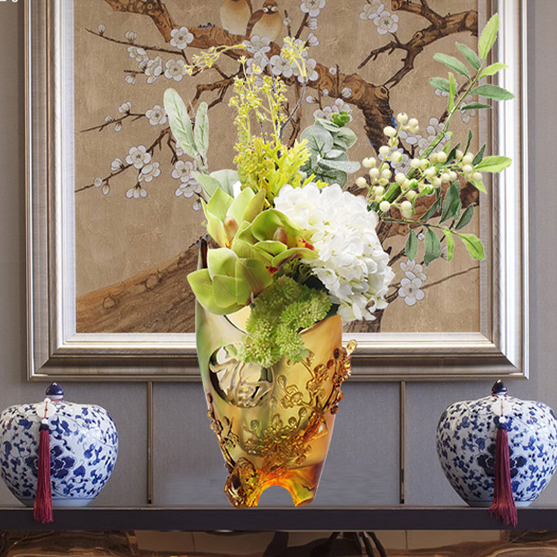 Hjem Dekorasjoner Plommeblomst Utskåret Design Amber Glass Vase