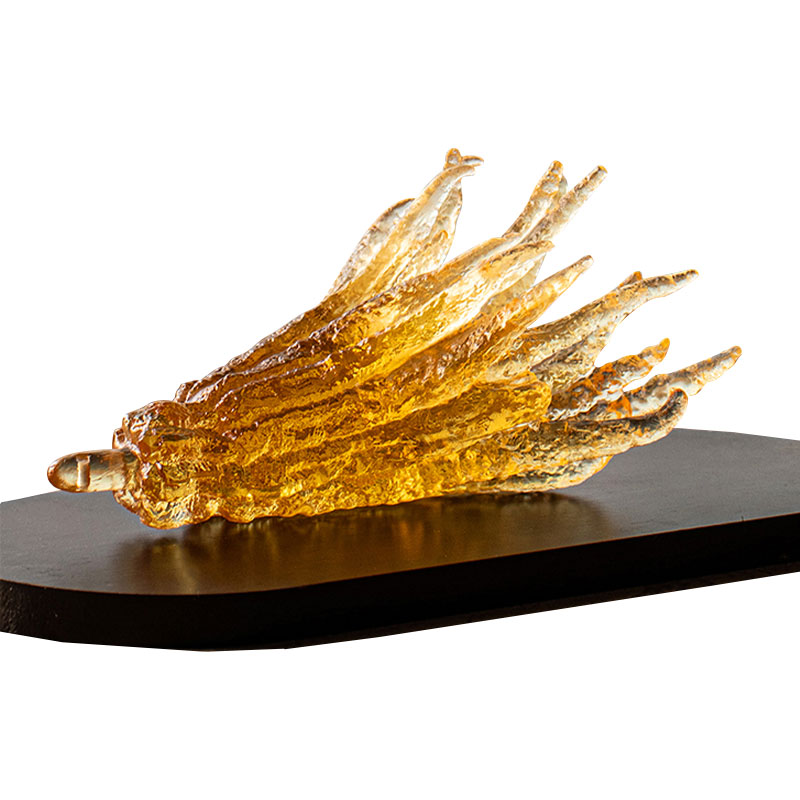 Håndformet røkelsesholder i gyldent glass