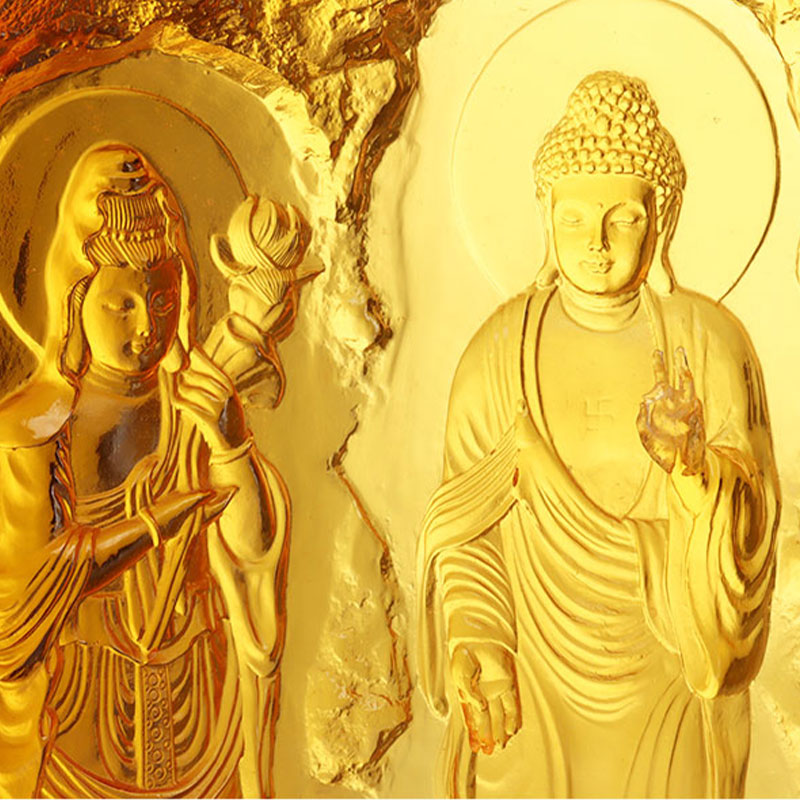 Tre vestlige hellige Buddha glassfigurer statue