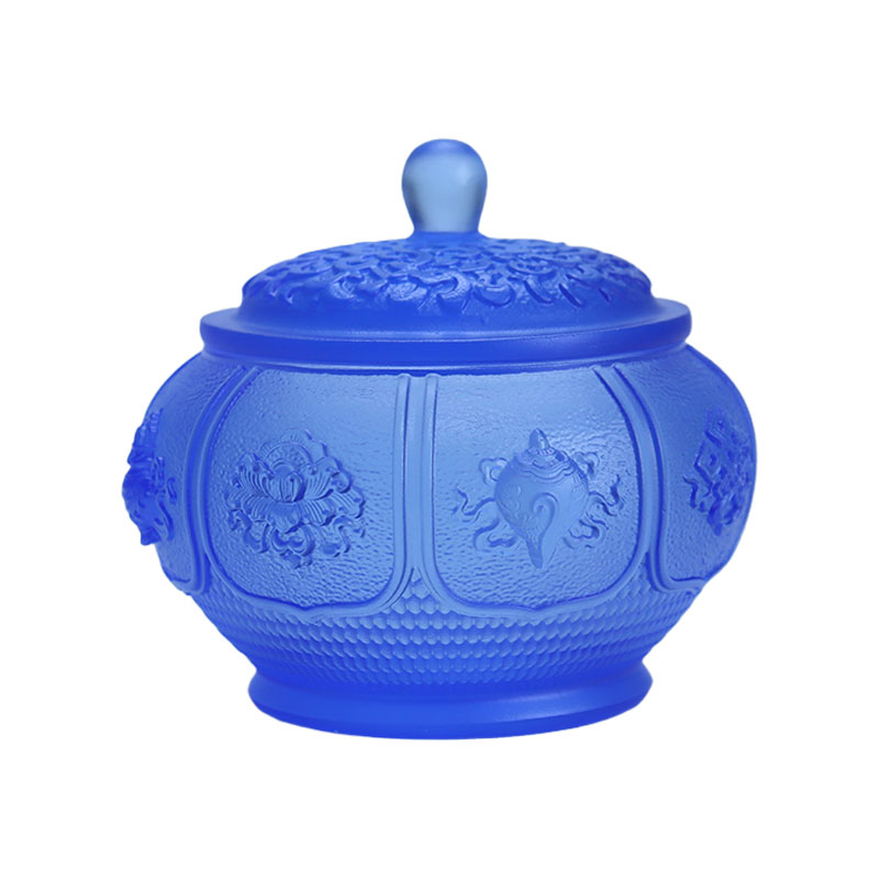 Åtte skatter Lotus-serien buddhistiske alter krystallglass tilbud sett