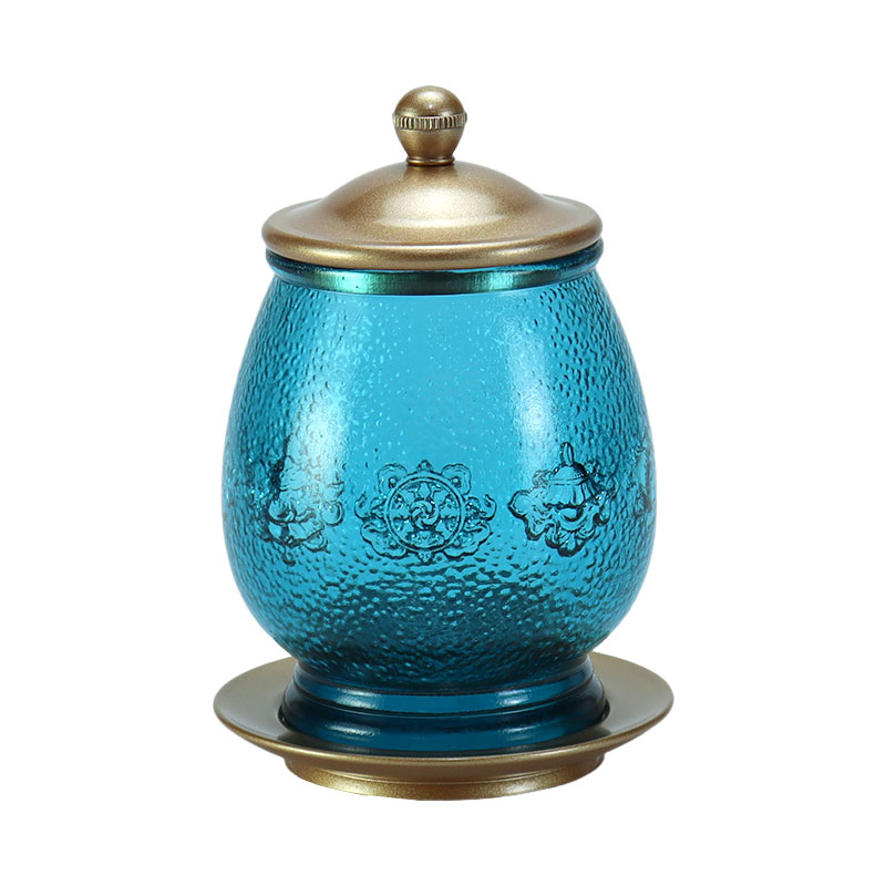 Kongeblå åtte lovende symboler buddhistiske alter krystallglass tilbud