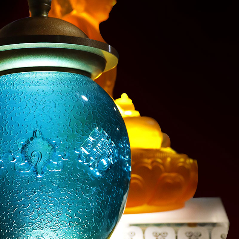 Kongeblå åtte lovende symboler buddhistiske alter krystallglass tilbud